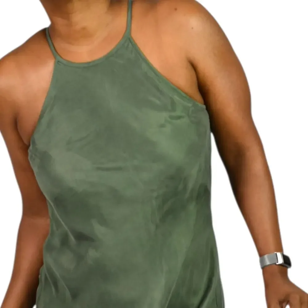 J Crew Amber Slip Dress Green Cupro Halter Maxi Bias Keyhole Silky Slipdress 6